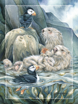 'Puffin with Love for each Otter' Easel Back Tile  