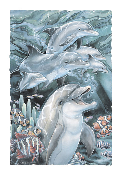 Dolphins / Peace, Love & Laughter - Art Card